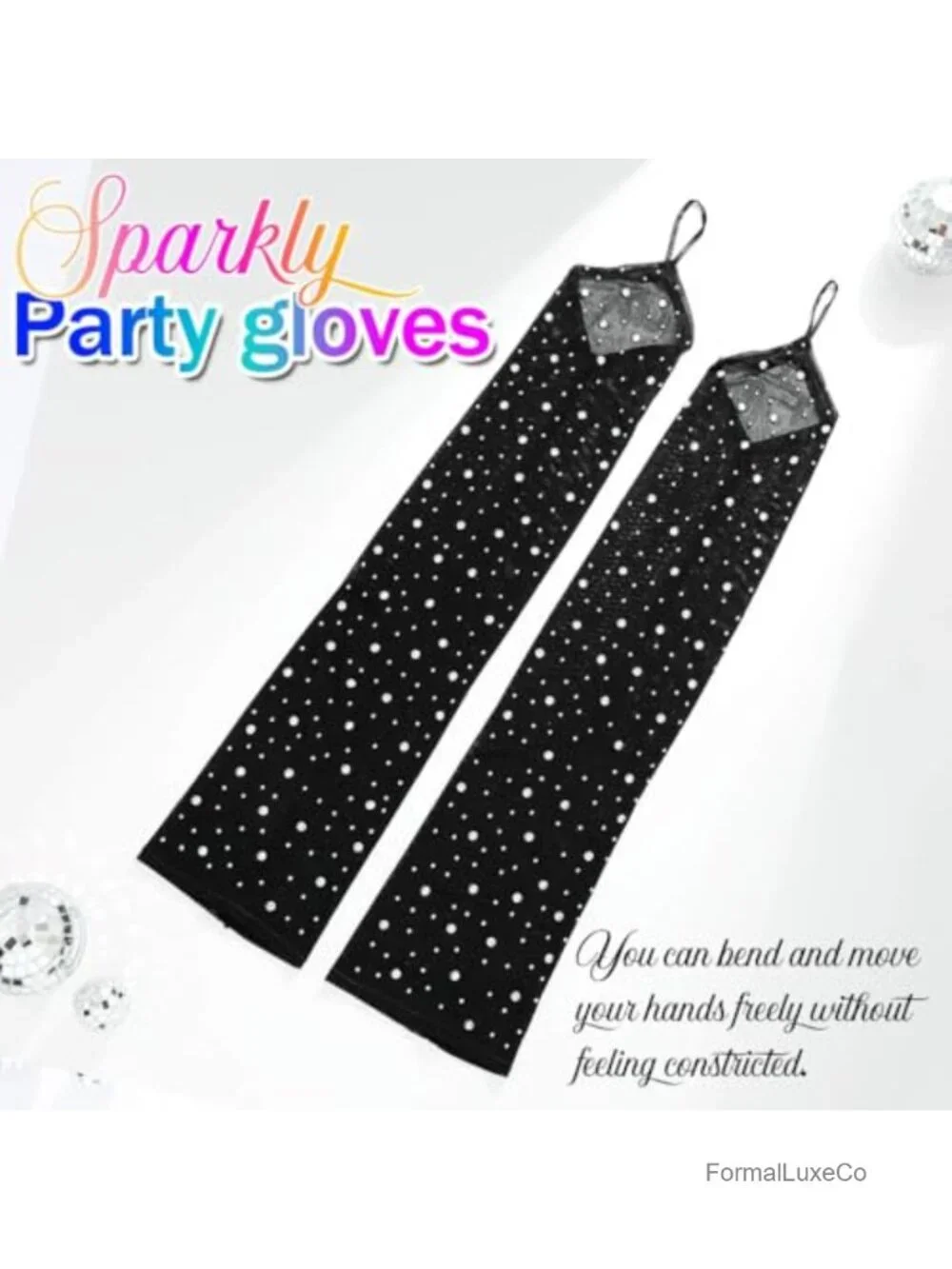 Fingerless Rhinestone Mesh Gloves Elbow Length Prom Costume Accessory